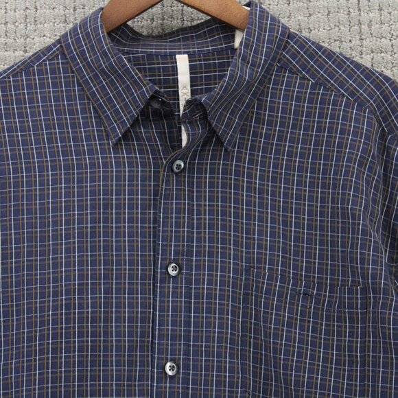 AXIS Shirt Mens Large L Navy Blue Plaid Button Down Pocket Front Collared Cotton - Picture 5 of 9
